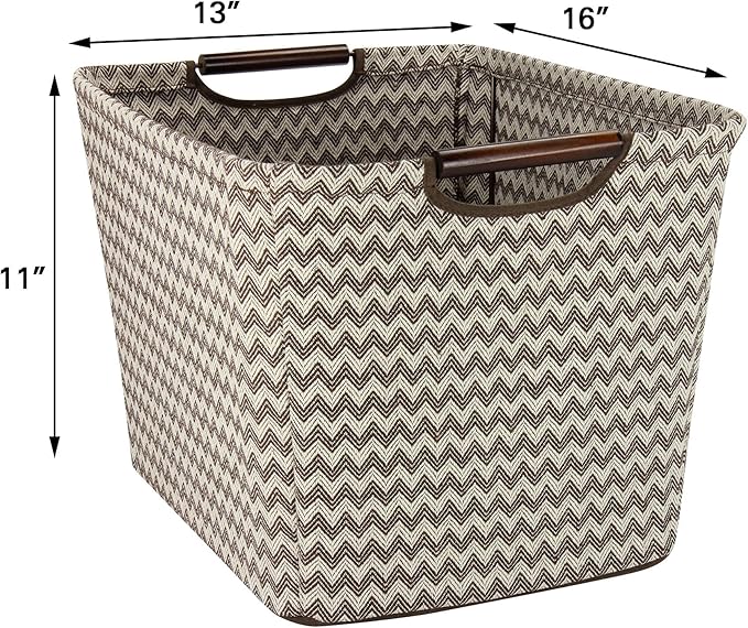 Household Essentials 661-1 Medium Tapered Fabric Storage Bin with Wood Handles | Brown Chevron