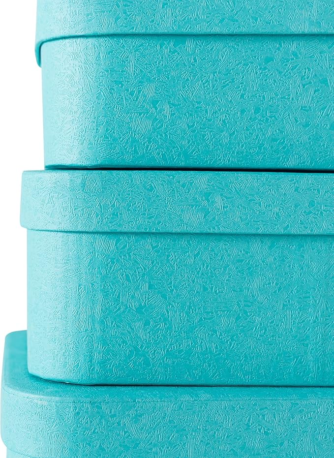 Soul & Lane Set of 3 Textured Blue Boxes with Rounded Edges - Nesting Decorative Cardboard Boxes with Lids for Gifts and Keepsakes, Large Paperboard Storage for Organizing
