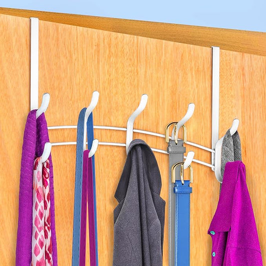 LYNK Professional® Home™ Over The Door Hooks - 10 Hook Over The Door Hanger - Over Door Coat Rack - Hanging Towels or Clothes - Bathroom, Bedroom or Laundry Room - Lifetime Ltd. Warranty – White