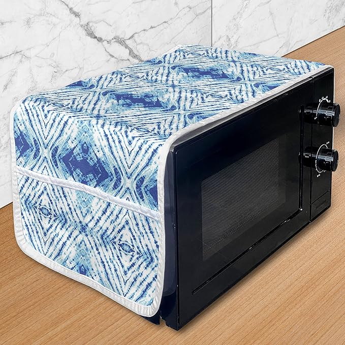 Ambesonne Psychedelic Microwave Oven Cover, Grunge Style Hippie Eastern Like Indonesian Folk Effect Design, Water Resistant Organizer with Pockets for Kitchen, 36" x 12", Pale Blue