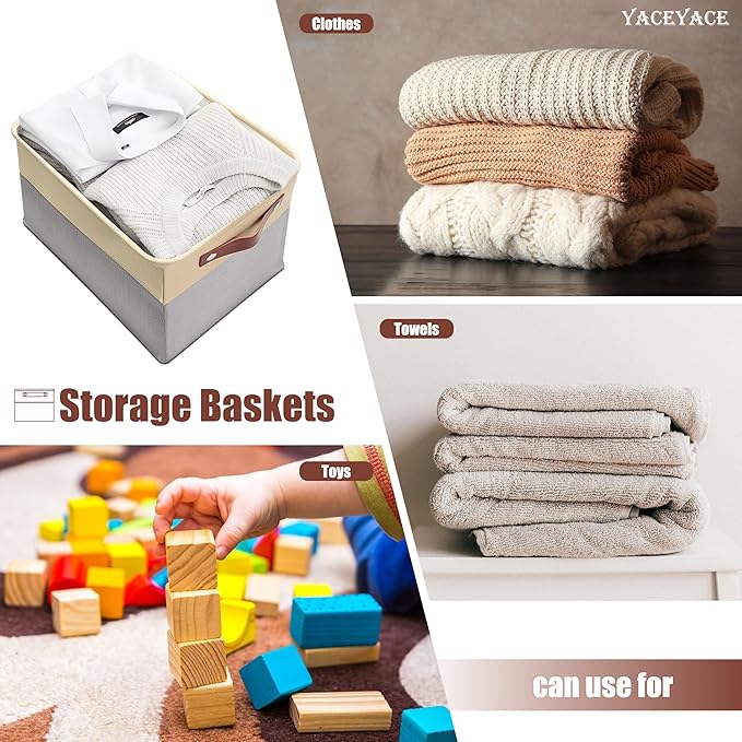 Storage Bins for Shelves, 4 Pack 15"x11"x9.5" Storage Basket with Handles for Cloth, Toy, Home, Office Decorative,Organizing, Foldable Basket