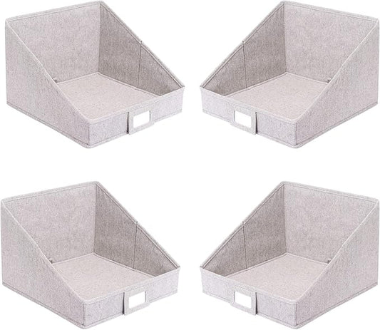 Internet's Best Open Cloth Storage Bin - Closet Shelf Storage Box - Organize Sheets Blankets Towels Sweaters Scarfs - Grey (4 Pack)