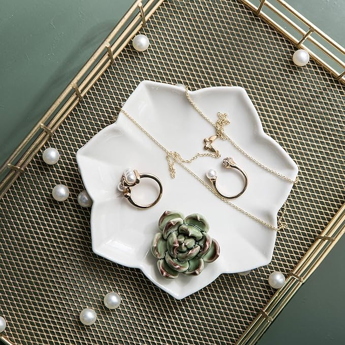 Kimdio Ring Holder Succulents Jewelry Dish Trinket Tray Necklace and Earring Holder for Women Home Decor Birthday Wedding Gift for Mom, Friend, Girlfriend