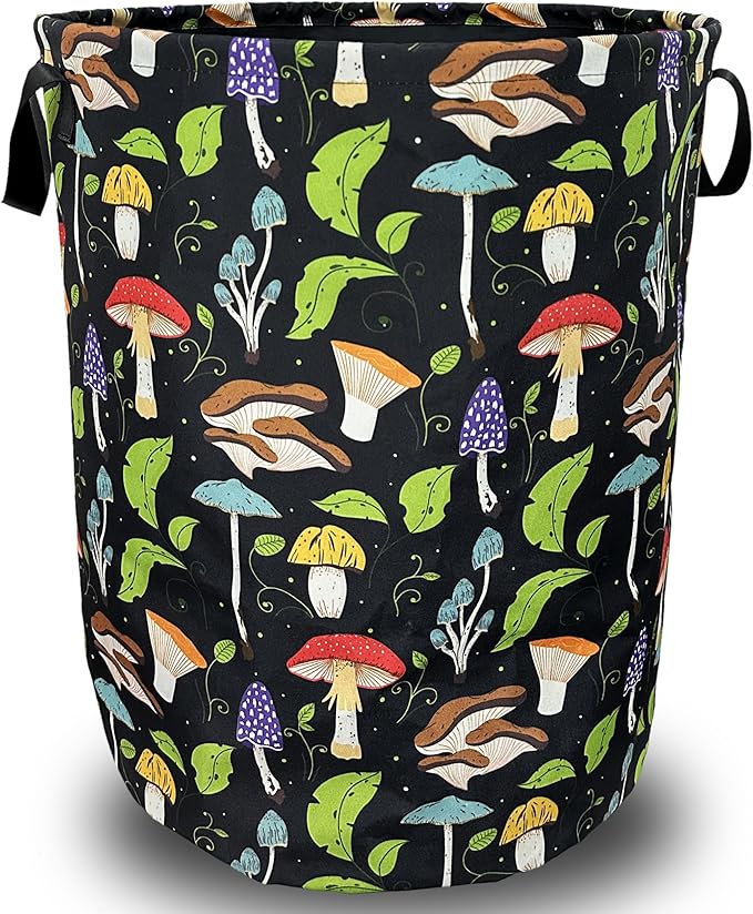 Mushroom Laundry Basket Foldable With Handles Colorful Tote Bag Oxford Cloth Portable Laundry Hamper Clothes Storage Bucket Toy Organizer 18.9"x16.5" For Bathroom/Laundry/Bedroom