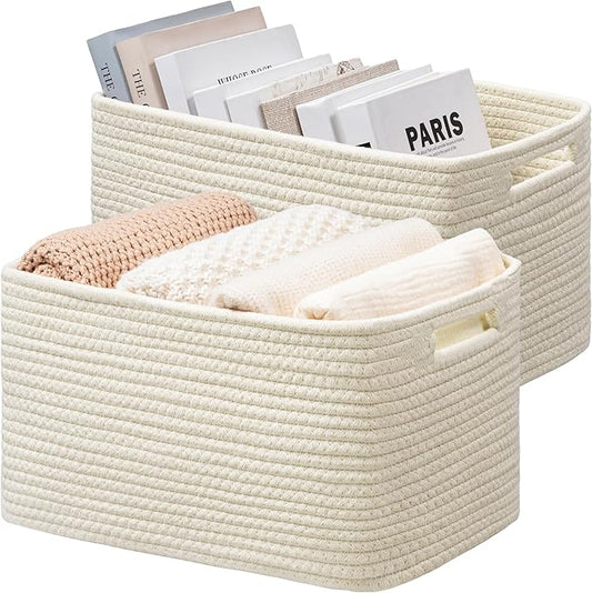 UBBCARE 2 Pack Storage Baskets for Shelves, Baskets for Organizing, Cube Shelf Storage Bin with Handles, Woven Storage Basket, 13"L x 9"W x 7.5"H, Beige