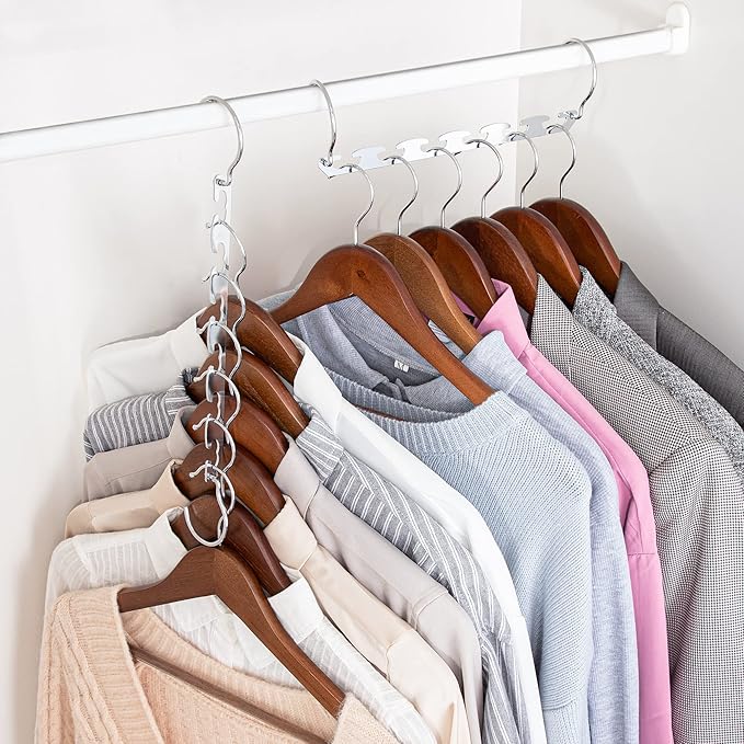 HOUSE DAY Closet Organizers and Storage Magic Hangers Stainless Steel Space Saving Hangers Upgraded Sturdy Drop Down Hanger Clothes Hangers Space Saving College Dorm Room Essentials 8PACK