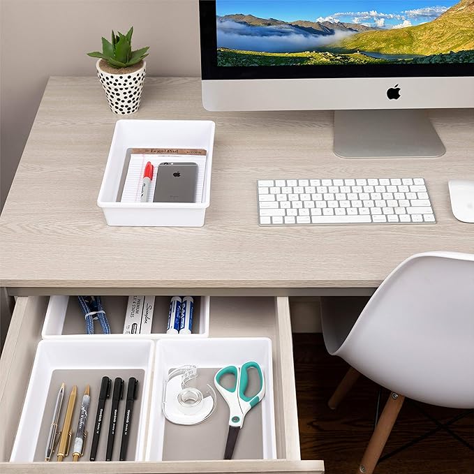 Drawer Organizers 3-Size | Kitchen, Desk, Junk Drawer Organization & Storage Tray [6 Pcs]