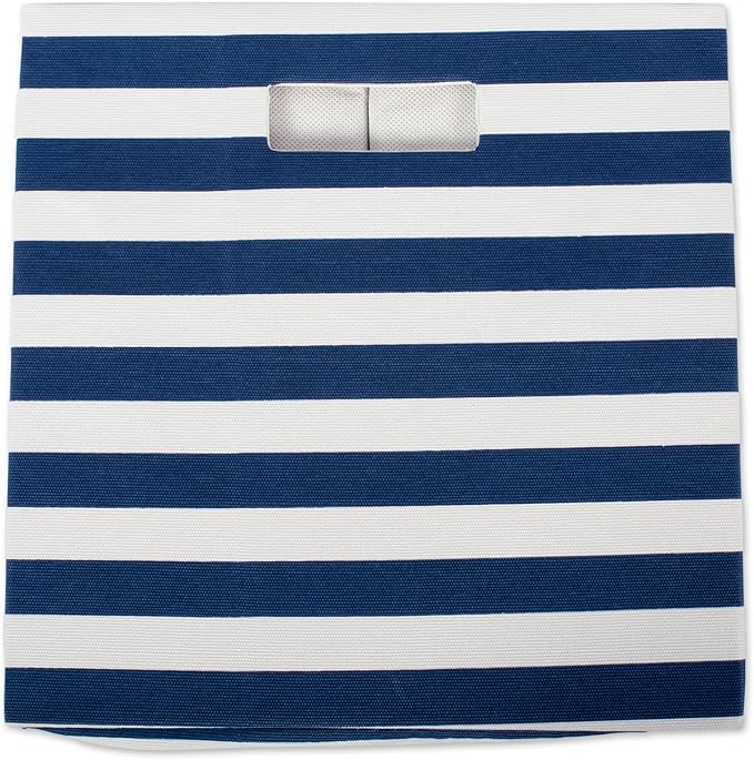 DII Polyester Cube Storage Collection Collapsible Hard Sided Bin, 13x13x13", Nautical Blue