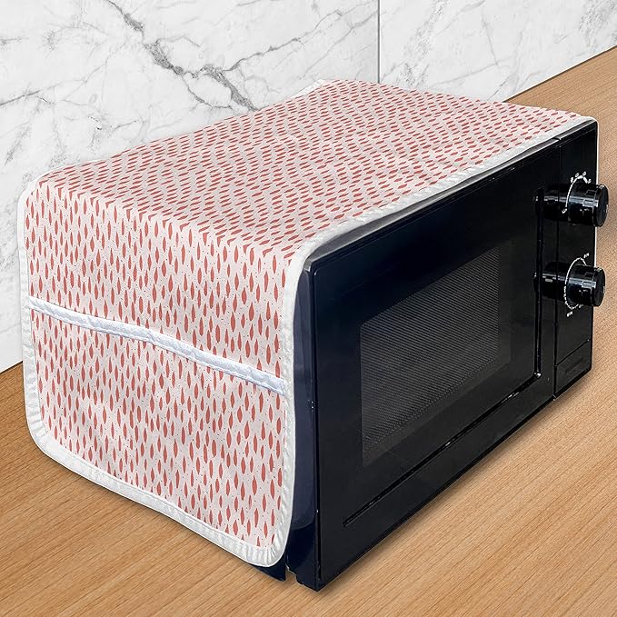 Ambesonne Abstract Microwave Oven Cover, Pastel Flock of Fish Design in Monochrome Warm Tones Flow Depiction Pattern, Water Resistant Organizer with Pockets for Kitchen, 36" x 12", Coral Pearl