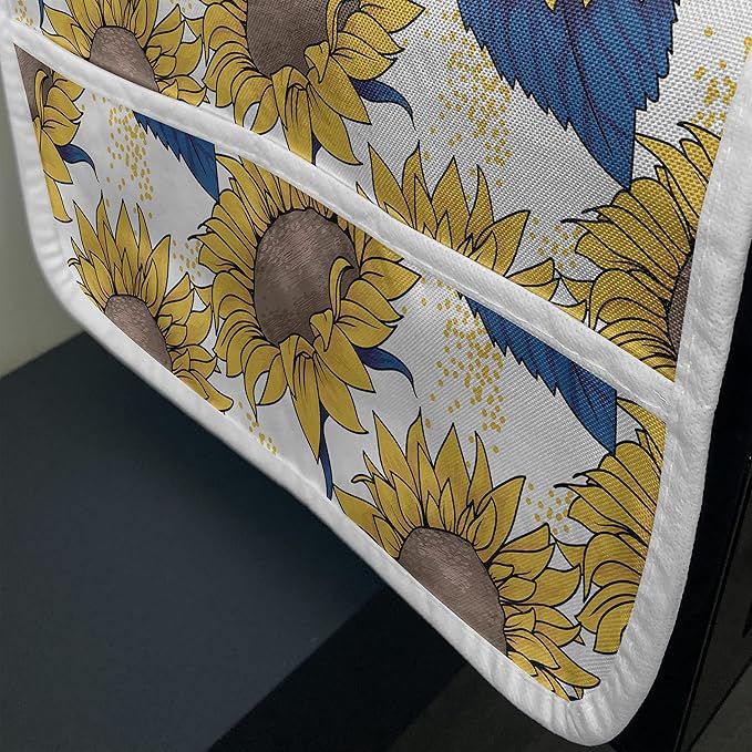 Ambesonne Sunflower Microwave Oven Cover, Graphic Harvest Themed Illustration Cartoon Design, Water Resistant Organizer with Pockets for Kitchen, 36" x 12", Yellow Blue