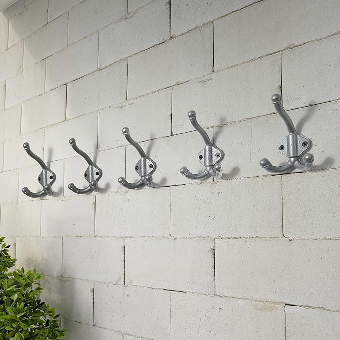 Dseap Cast Iron Wall Hooks L=5”, Heavy Duty Coat Hooks, Rustic Vintage Farmhouse Hook for Hanging Winter Coats Jackets Towels Hats Bags Plants, Silver, Pack of 10 (GripBold)