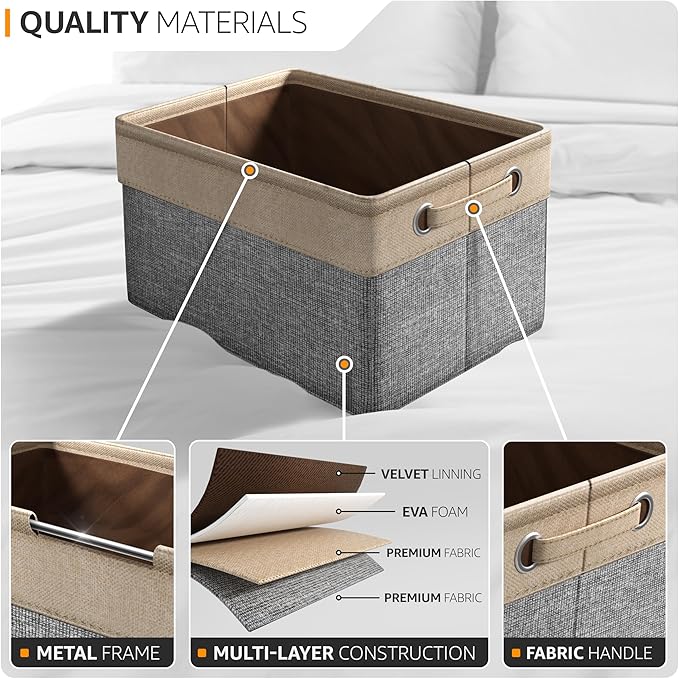 Sorbus Fabric Storage Bins for Shelves - 15 Inch Sturdy Collapsible Storage Bins with 2 Handles, Foldable Baskets for Organizing Home, Closets, Shelf, Toys, Clothes, Large Decorative Storage Baskets