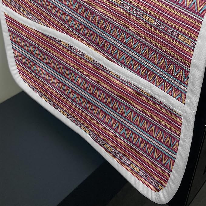 Ambesonne Folk Microwave Oven Cover, Colorful Ethnic Tribal Retro Hipster Style Vertical Abstract Geometric Zigzags Stripes, Water Resistant Organizer with Pockets for Kitchen, 36" x 12", Pink Blue