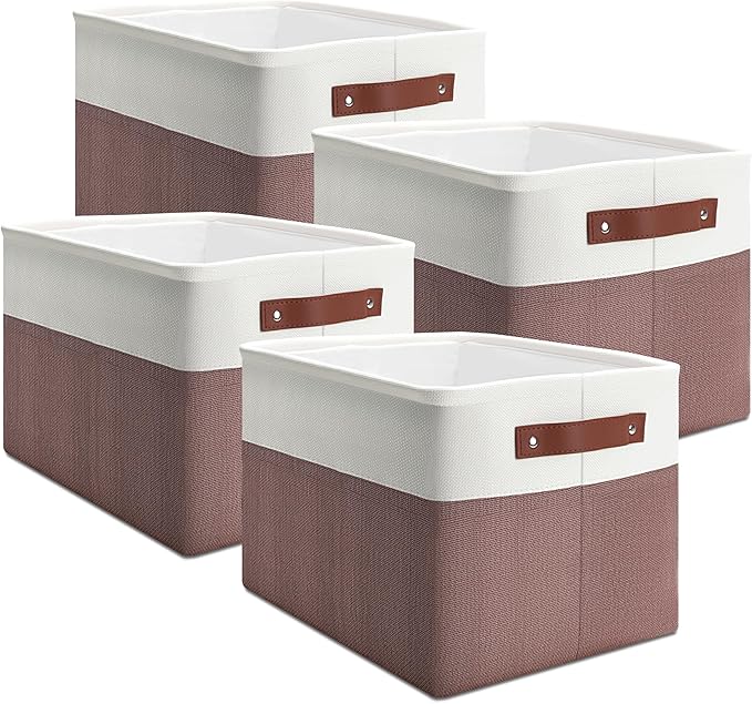 Storage Baskets for Shelves, 4 Pack Storage Bins for Cloth,Toy, Linen Fabric Foldable Basket with Handles, Home Organizing, Decorative
