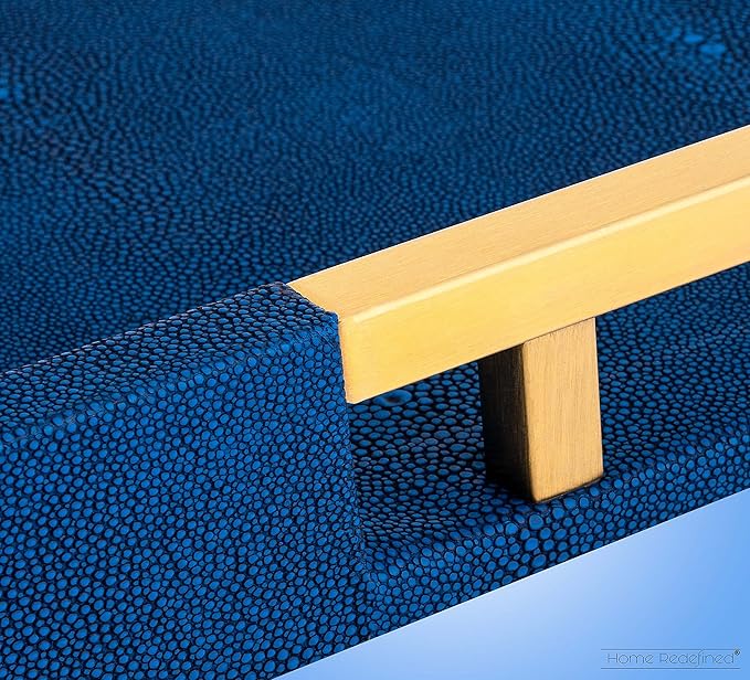Modern Elegant 17.5âx12â Rectangle Navy Blue Faux Leather Shagreen Decorative Tray Ottoman Tray Coffee Table Perfume Living Room Kitchen Serving Tray with Brass Gold Metal Handles by Home Redefined.