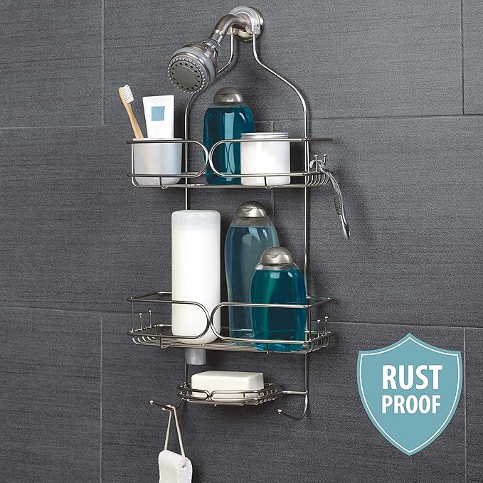 Zenna Home Shower Caddy Hanging Bathroom Organizer, Stainless Steel Shower Rack with 2 Shelves and Built in Hooks, Rustproof Over Shower Head Storage System, Stainless Steel