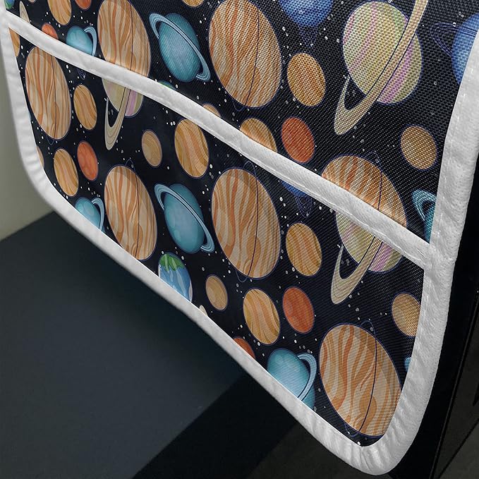 Ambesonne Galaxy Microwave Oven Cover, Galaxy Space Art Solar System Planets Mars Mercury Uranus Jupiter Venus Print, Water Resistant Organizer with Pockets for Kitchen, 36" x 12", Salmon Blue