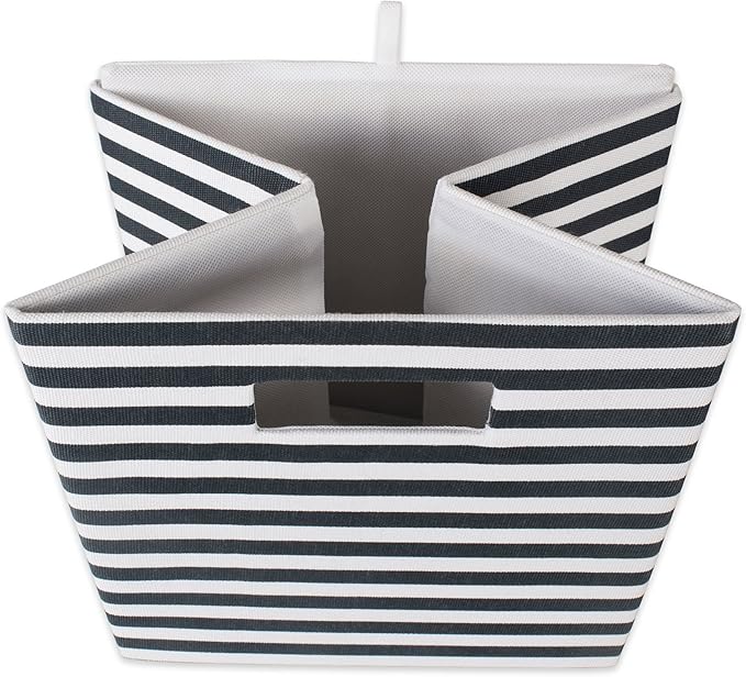 DII Collapsible Polyester Storage Cube, Pinstripe, Black, Large