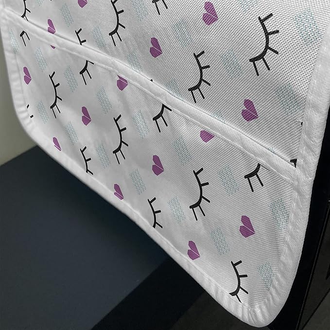 Ambesonne Eyelash Microwave Oven Cover, Winking Eyes and Pink Hearts Romantic Pattern Cartoon, Water Resistant Organizer with Pockets for Kitchen, 36" x 12", Blue Fuchsia