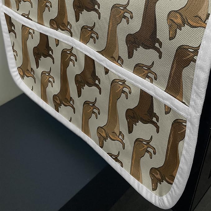 Ambesonne Dachshund Microwave Oven Cover, Continuous Pattern Pet Sausage Dog Lover Print, Water Resistant Organizer with Pockets for Kitchen, 36" x 12", Grey Yellow