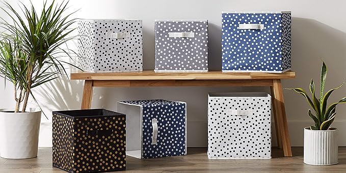DII Non Woven Polyester Storage Bin, Polka Dot, French Blue & White, Small Set of 2