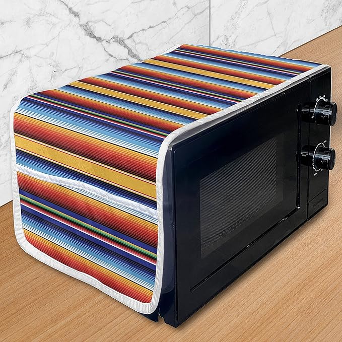 Ambesonne Colorful Microwave Oven Cover, Vertically Flowing Straight Stripes Festival Theme Simplistic Flows of Strips, Water Resistant Organizer with Pockets for Kitchen, 36" x 12", Burgundy Blue