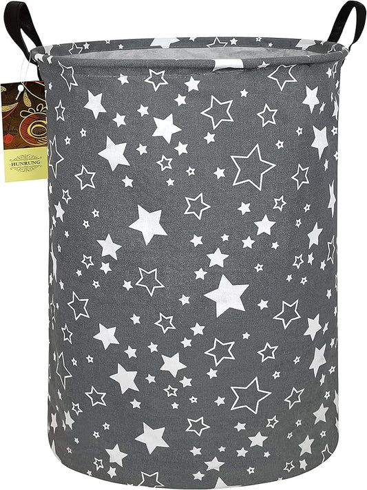 HUNRUNG Laundry Hamper,Large Canvas Fabric Lightweight Storage Basket Toy Organizer Dirty Clothes Collapsible Waterproof for College Dorms, Children Bedroom,Bathroomï¼Round starï¼