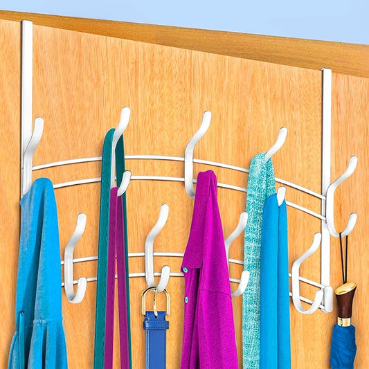 LYNK Professional® Home™ Over The Door Hooks - 18 Hook Over The Door Hanger - Over Door Coat Rack - Hanging Towels or Clothes - Bathroom, Bedroom or Laundry Room - Lifetime Ltd. Warranty – White