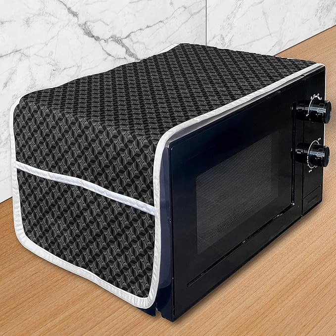 Ambesonne Charcoal Microwave Oven Cover, Monochromatic Pattern of Repetitive Geometric Stars, Water Resistant Organizer with Pockets for Kitchen, 36" x 12", Grey Charcoal