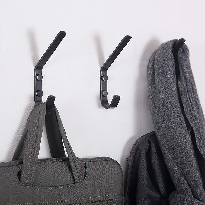 WEBI Coat Hook Wall Mounted - Heavy Duty Metal Dual Wall Hook Rack – Double Prong Robe Hooks for Bathroom Kitchen Office Entryway Closet,Single Hook,Black,5 Packs