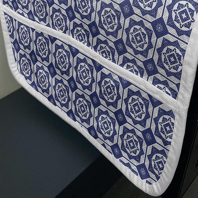 Ambesonne Dutch Microwave Oven Cover, Delft Style Geometric Pattern with Rhombuses and Hexagons Holland Design, Water Resistant Organizer with Pockets for Kitchen, 36" x 12", Navy Blue