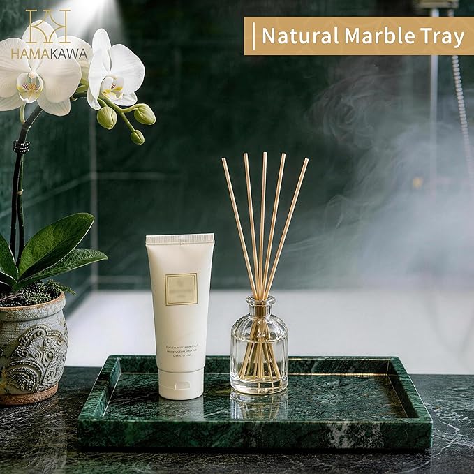 Large Bathroom Vanity Tray, Real Natural Marble Tray 12 inch, Emerald Green Marble Stone Toilet Tank Trays, Modern Dresser Trays, Countertop Organizer for Kitchen Counter, Soap Dispenser