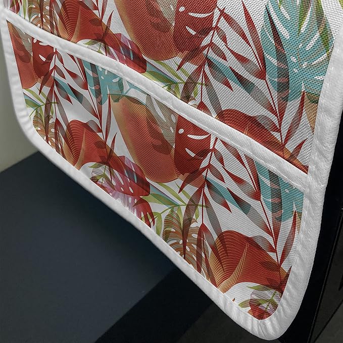 Ambesonne Botanical Microwave Oven Cover, Tropical and Colorful Jungle Monstera Leaves Along Paradise Flowers Pattern, Water Resistant Organizer with Pockets for Kitchen, 36" x 12", Red Teal