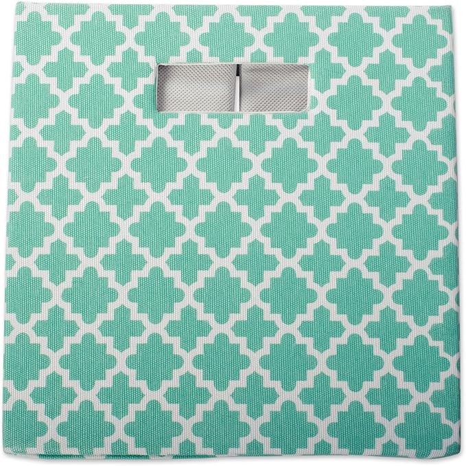 DII Hard Sided Collapsible Fabric Storage Container for Nursery, Offices, & Home Organization, (13x13x13) - Lattice Aqua