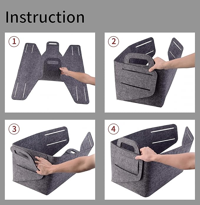 Minoisome Storage Basket Felt Storage Bin Collapsible& Convenient Box Organizer with Carry Handles for Office Bedroom Closet Babies Nursery Toys Laundry (Navy Blue, 13.8inch（L）×9.5inch（W）×8.3inch（H）)