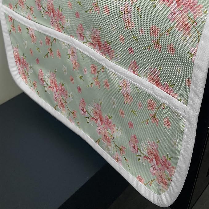 Ambesonne Shabby Flora Microwave Oven Cover, Retro Spring Blossom Flowers French Garden Florets Garland Artisan Image, Water Resistant Organizer with Pockets for Kitchen, 36" x 12", Mint Pink