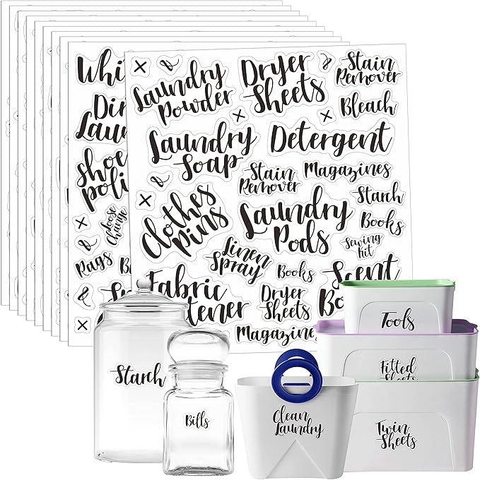 Hebayy 318 PCS Laundry Room & Linen Closet Organization Labels，No Stain Removal, Water/Oil Resistant Stickers for Home Office, Bathroom and The Beauty Organization.