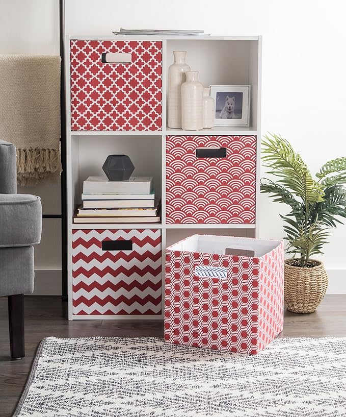 DII Hard Sided Collapsible Fabric Storage Container for Nursery, Offices, & Home Organization, (13x13x13) - Lattice Rust