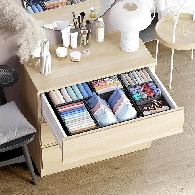 NEATERIZE Drawer Organizer Clothes Set of 12 Black - Dresser Organizer For Nursery, Bedroom, Closet