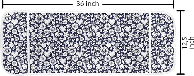 Ambesonne Navy Blue Microwave Oven Cover, Multi Designed Pattern with Hearts Butterflies Leafs and Dots Image, Water Resistant Organizer with Pockets for Kitchen, 36" x 12", Dark Blue