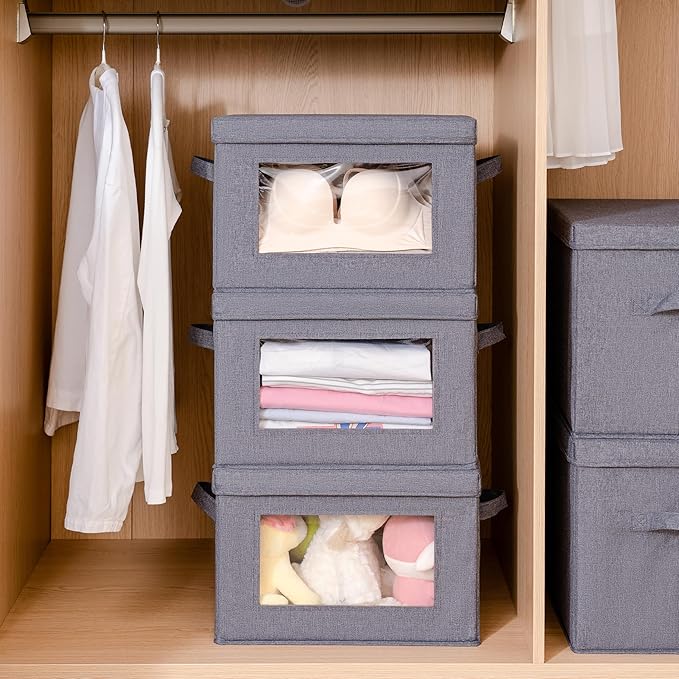 CityLife 3 Pack Foldable Storage Boxes with Lids (14.9x9.8x9.8 inches，Grey)