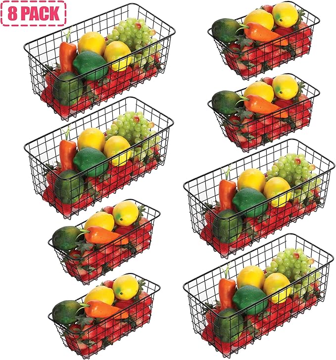 8 Pack Wire Storage Baskets Household Metal Wall-Mounted Containers Organizer Bins for Kitchen Bathroom Freezer Pantry Closet Laundry Room Cabinets Garage Shelf, 4 Large 4 Medium