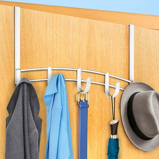 LYNK Professional® Home™ Over The Door Hooks - 5 Hook Over The Door Hanger - Over Door Coat Rack - Hanging Towels or Clothes - Bathroom, Bedroom or Laundry Room - Lifetime Ltd. Warranty – White