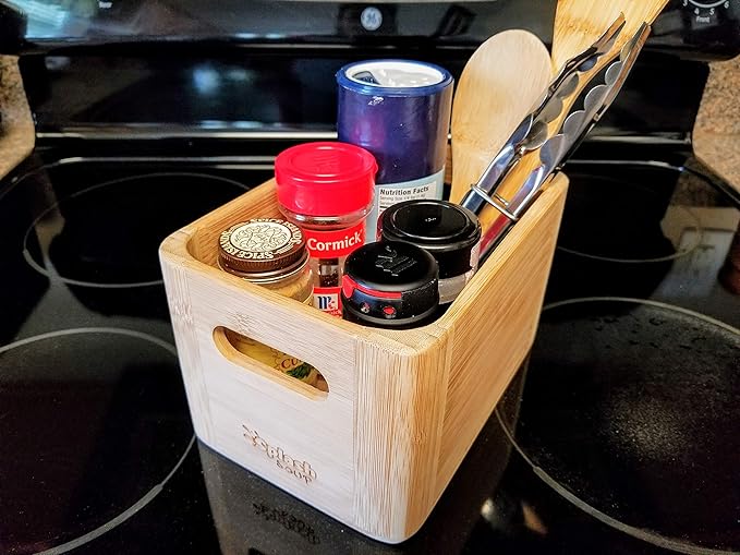 Bamboo Organizer, Bathroom Cosmetic Counter Storage, Picnic Condiment, Kitchen Pantry Box, Grill Utensil Spice Holder