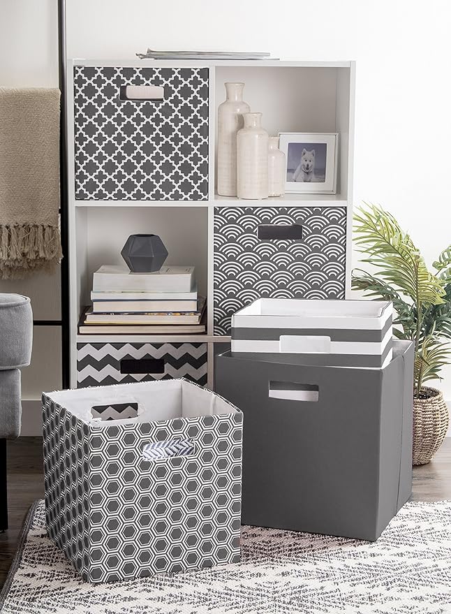 DII Hard Sided Collapsible Fabric Storage Container for Nursery, Offices, & Home Organization, (13x13x13") - Lattice Gray