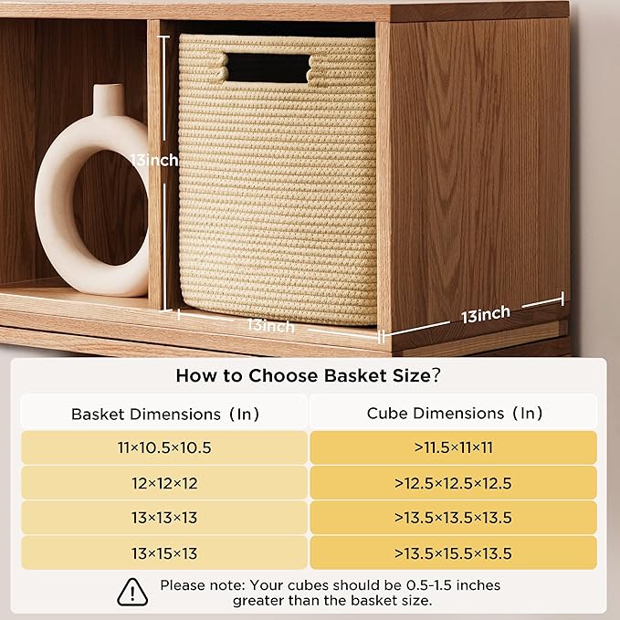 UBBCARE Set of 3 Cotton Rope Basket 13 X 13 X 13 Inches, Woven Storage Baskets for Shelves, Organizing with Handles, Cube Storage Bins for Storage Books, Magazines, Brown