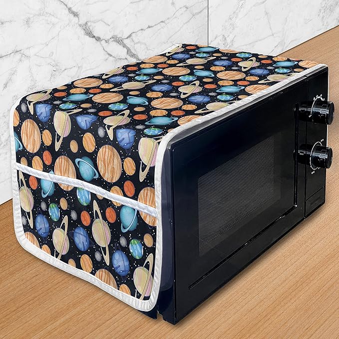 Ambesonne Galaxy Microwave Oven Cover, Galaxy Space Art Solar System Planets Mars Mercury Uranus Jupiter Venus Print, Water Resistant Organizer with Pockets for Kitchen, 36" x 12", Salmon Blue