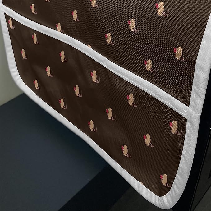Ambesonne Abstract Microwave Oven Cover, Cupcake Pattern with Hearts on Top Sweets Dark Toned Brown Background, Water Resistant Organizer with Pockets for Kitchen, 36" x 12", Coral Beige