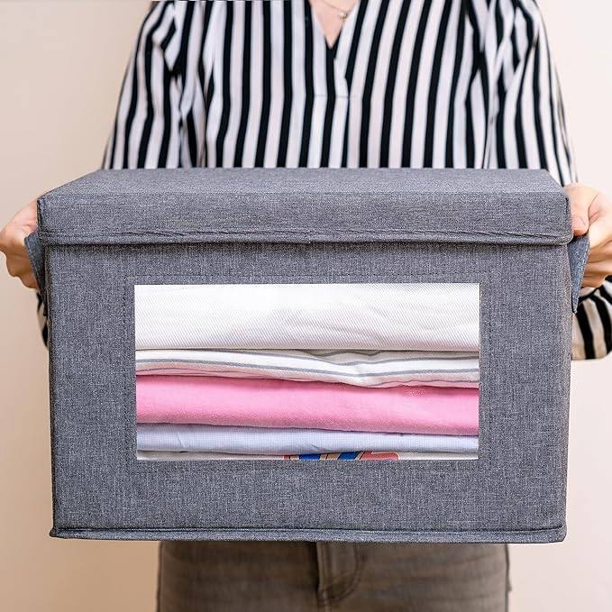 CityLife 3 Pack Foldable Storage Boxes with Lids (14.9x9.8x9.8 inches，Grey)