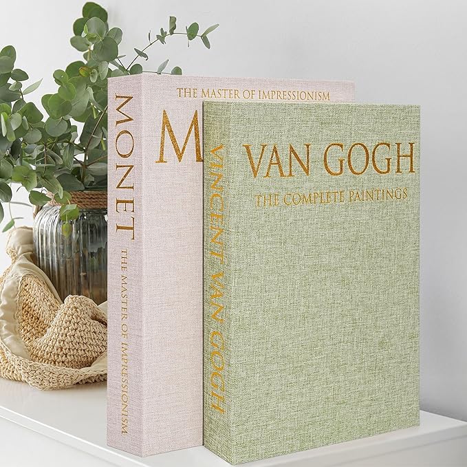 Decorative Book Storage Box Set of 2, Stylish Decorative Books, Linen Faux Book Storage Box for Bookshelf, Coffee Tables, Home Decor, GrassGreen